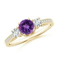thumbnail image 1 of ANGARA Natural 0.45 Ct. Amethyst with Diamond Classic Ring in 14K Yellow Gold for Women (Ring Size: 7.5), 1 of 9