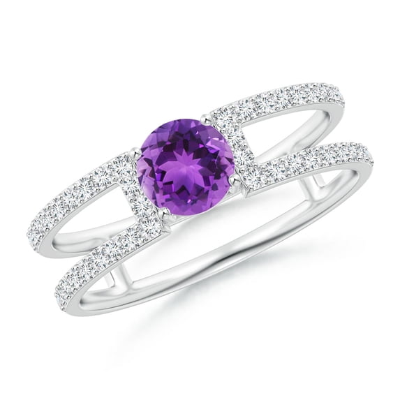 ANGARA Natural Amethyst Parallel Split Shank Ring with Accents in 14K White Gold for Women (Size-5mm) | February Birthstone, Birthday, Anniversary, Jewelry Gift for Women | Natural Amethyst Ring