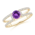 thumbnail image 1 of ANGARA Natural Amethyst Parallel Split Shank Ring with Accents in 14K Yellow Gold for Women (Size-5mm) | February Birthstone, Birthday, Anniversary, Jewelry Gift for Women | Natural Amethyst Ring, 1 of 9