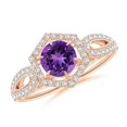 thumbnail image 1 of ANGARA Natural 0.45 Ct. Amethyst with Diamond Halo Ring in 14K Rose Gold for Women (Ring Size: 11.5), 1 of 10