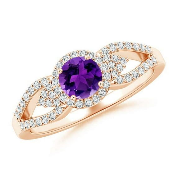 ANGARA Natural 0.45 Ct. Amethyst with Diamond Halo Ring in 14K Rose Gold for Women (Ring Size: 4)