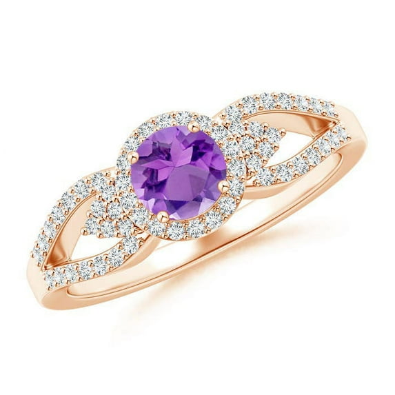 ANGARA Natural 0.45 Ct. Amethyst with Diamond Halo Ring in 14K Rose Gold for Women (Ring Size: 6)