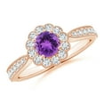 thumbnail image 1 of ANGARA Natural 0.45 Ct. Amethyst with Diamond Halo Ring in 14K Rose Gold for Women (Ring Size: 9), 1 of 9
