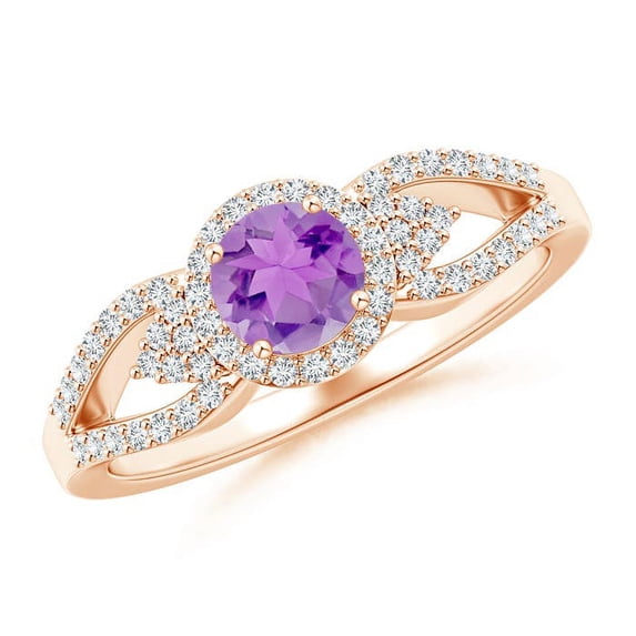 ANGARA Natural 0.45 Ct. Amethyst with Diamond Halo Ring in 14K Rose Gold for Women (Ring Size: 9)