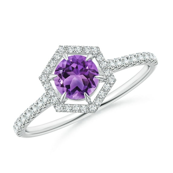 ANGARA Natural 0.45 Ct. Amethyst with Diamond Halo Ring in 14K White Gold for Women (Ring Size: 12)