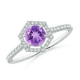 thumbnail image 1 of ANGARA Natural Round Amethyst Ring with Hexagonal Diamond Halo in 14K White Gold for Women (Size-5mm) | February Birthstone, Birthday, Anniversary, Jewelry Gift for Women | Natural Amethyst Ring, 1 of 10
