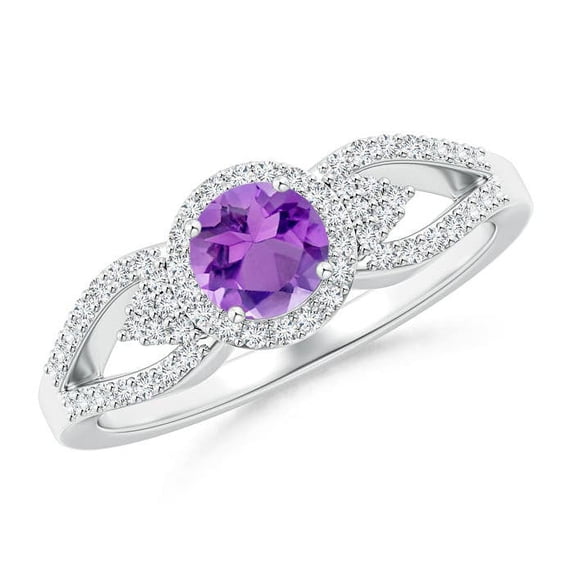 ANGARA Natural 0.45 Ct. Amethyst with Diamond Halo Ring in 14K White Gold for Women (Ring Size: 6)