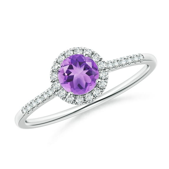 ANGARA Natural Round Amethyst Halo Ring with Diamond Accents in 14K White Gold for Women (Size-5mm) | February Birthstone, Birthday, Anniversary, Jewelry Gift for Women | Natural Amethyst Ring