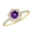 thumbnail image 1 of ANGARA Natural Round Amethyst Ring with Hexagonal Diamond Halo in 14K Yellow Gold for Women (Size-5mm) | February Birthstone, Birthday, Anniversary, Jewelry Gift for Women | Natural Amethyst Ring, 1 of 10