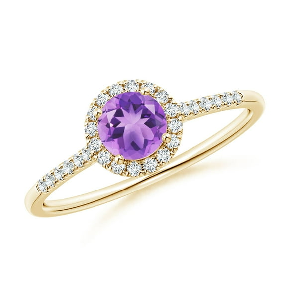 ANGARA Natural Round Amethyst Halo Ring with Diamond Accents in 14K Yellow Gold for Women (Size-5mm) | February Birthstone, Birthday, Anniversary, Jewelry Gift for Women | Natural Amethyst Ring