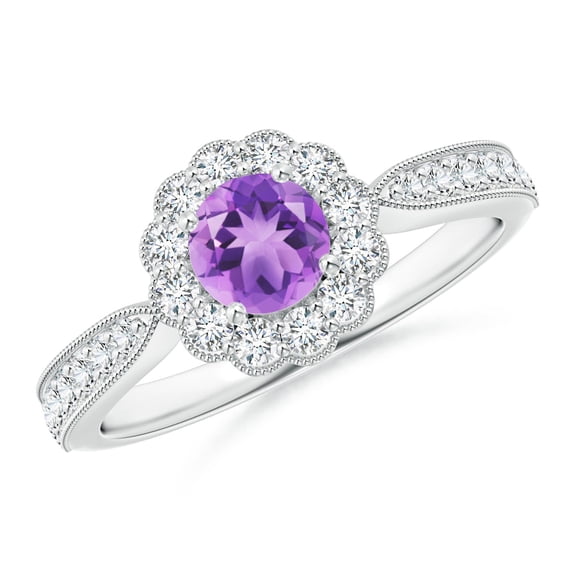 ANGARA Natural 0.45 Ct. Amethyst with Diamond Halo Ring in Sterling Silver for Women (Ring Size: 12)