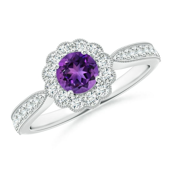 ANGARA Natural 0.45 Ct. Amethyst with Diamond Halo Ring in Sterling Silver for Women (Ring Size: 6)