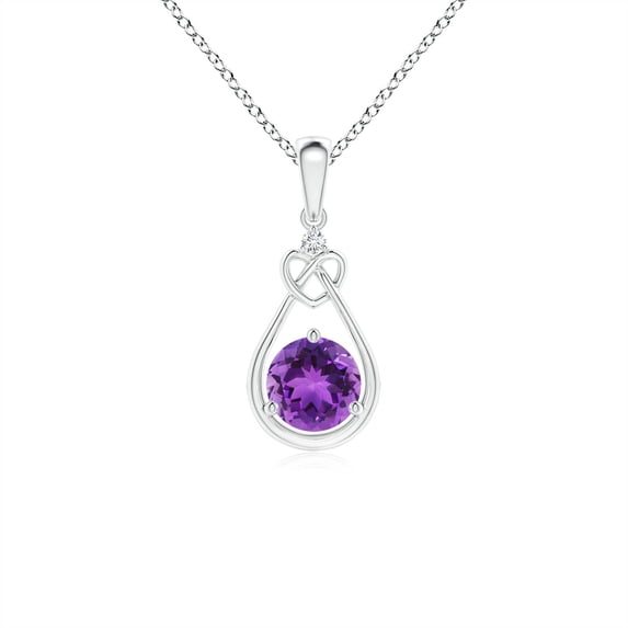 ANGARA Natural Amethyst Knotted Heart Pendant with Diamond in 925 Sterling Silver for Women (Size-5mm) | February Birthstone, Birthday, Anniversary, Jewelry Gift for Women | Natural Amethyst Necklace