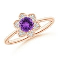 thumbnail image 1 of ANGARA Natural Round Amethyst Cocktail Ring with Floral Diamond Halo in 14K Rose Gold for Women (Size-5mm) | February Birthstone, Birthday, Anniversary, Jewelry Gift for Women | Natural Amethyst Ring, 1 of 9