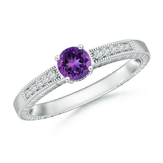 ANGARA Natural 0.45 Ct. Amethyst with Diamond Side Stones Ring in 14K White Gold for Women (Ring Size: 7.5)
