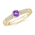 thumbnail image 1 of ANGARA Natural 0.45 Ct. Amethyst with Diamond Side Stones Ring in 14K Yellow Gold for Women (Ring Size: 7), 1 of 7