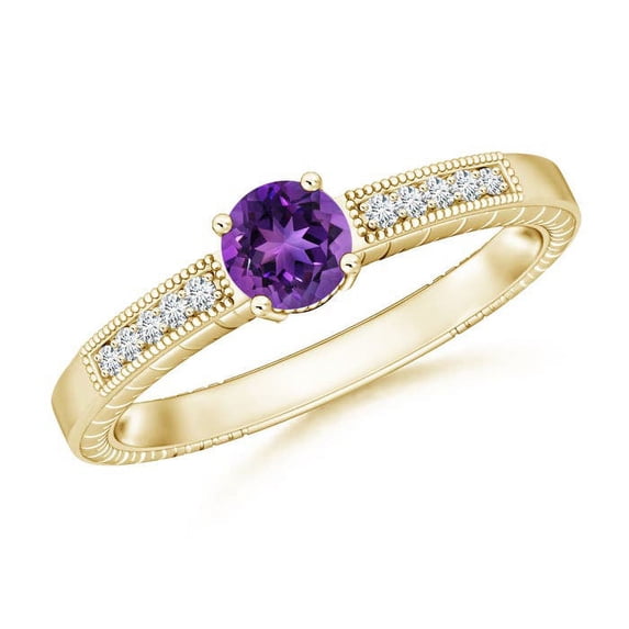 ANGARA Natural 0.45 Ct. Amethyst with Diamond Side Stones Ring in 14K Yellow Gold for Women (Ring Size: 8)
