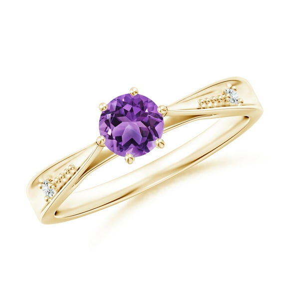 ANGARA Natural 0.45 Ct. Amethyst with Diamond Solitaire Ring in 14K Yellow Gold for Women (Ring Size: 3.5)