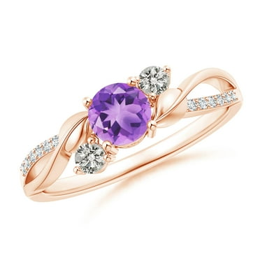 ANGARA Natural 0.45 Ct. Amethyst with Diamond Three Stone Ring in 14K Rose Gold for Women (Ring Size: 7.5)