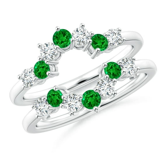 ANGARA Natural 0.45 Ct. Emerald with Diamond Fashion Ring in 14K White Gold for Women (Ring Size: 6.5)
