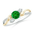 thumbnail image 1 of ANGARA Natural Emerald and Diamond Twisted Vine Engagement Ring in 14K White & Yellow Gold for Women (Size-5mm) | May Birthstone, Birthday, Anniversary, Jewelry Gift for Women | Natural Emerald Ring, 1 of 10