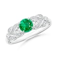 thumbnail image 1 of ANGARA Natural Nature Inspired Round Emerald Leaf Shank Ring in 14K White Gold for Women (Size-5mm) | May Birthstone, Birthday, Anniversary, Jewelry Gift for Women | Natural Emerald Ring, 1 of 10