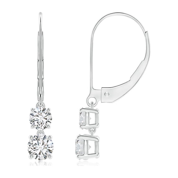 ANGARA Natural Double Diamond Leverback Dangle Earrings in 14K White Gold for Women (Size-4mm| Color-H| Clarity-SI2) | April Birthstone, Anniversary, Jewelry Gift for Women | Natural Diamond Earrings