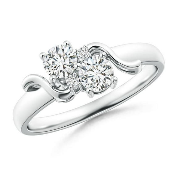 ANGARA Natural Vintage Style Two Stone Diamond Swirl Ring in 14K White Gold for Women (Size-4mm| Color-H| Clarity-SI2) | April Birthstone, Anniversary, Jewelry Gift for Women | Natural Diamond Ring