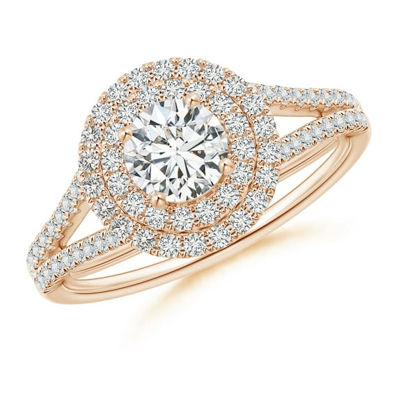 ANGARA Natural Double Halo Diamond Split Shank Ring in 14K Rose Gold for Women (Size-5mm| Color-H| Clarity-SI2) | April Birthstone, Anniversary, Jewelry Gift for Women | Natural Diamond Ring