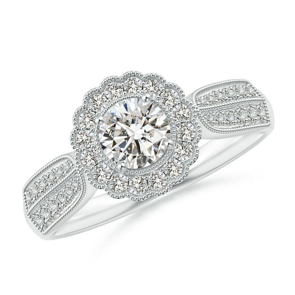 ANGARA Natural 0.47 Ct. Diamond Halo Engagement Ring in 14K White Gold for Women (Ring Size: 3.5)