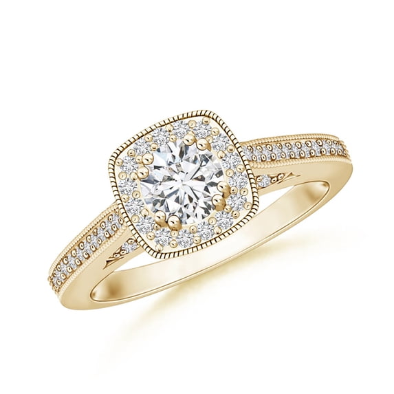 ANGARA Natural Diamond Cushion Halo Ring with Milgrain in 14K Yellow Gold for Women (Size-5mm| Color-H| Clarity-SI2) | April Birthstone, Anniversary, Jewelry Gift for Women | Natural Diamond Ring