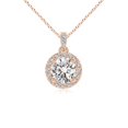thumbnail image 1 of ANGARA Natural Diamond Dangle Pendant with Halo in 14K Rose Gold for Women (Size-5mm| Color-I-J| Clarity-I1-I2) | April Birthstone, Anniversary, Jewelry Gift for Women | Natural Diamond Necklace, 1 of 8