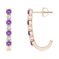 thumbnail image 1 of ANGARA Natural Amethyst and Diamond J-Hoop Earrings in 14K Rose Gold for Women (Size-2.5mm) | February Birthstone, Birthday, Anniversary, Jewelry Gift for Women | Natural Amethyst Earrings, 1 of 7