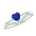 thumbnail image 1 of ANGARA Natural 0.48 Ct. Blue Sapphire with Diamond Heart Ring in 14K White Gold for Women (Ring Size: 8.5), 1 of 9