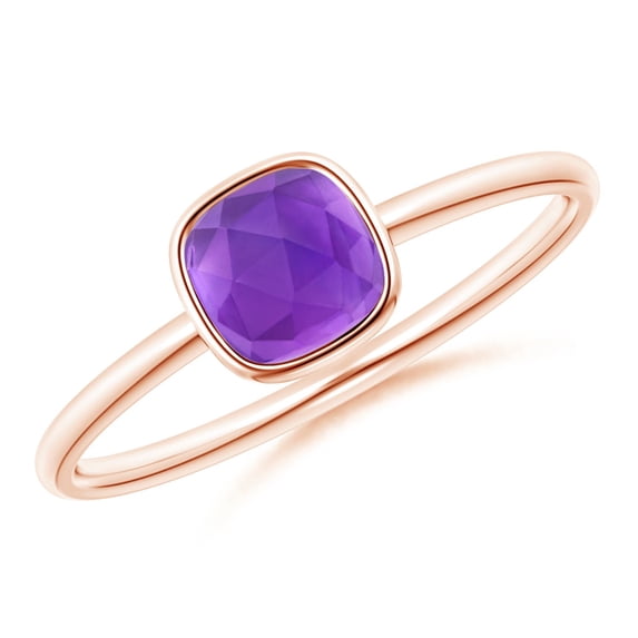 ANGARA Natural Bezel-Set Cushion Amethyst Solitaire Ring in 14K Rose Gold for Women (Size-5mm) | February Birthstone, Birthday, Anniversary, Jewelry Gift for Women | Natural Amethyst Ring