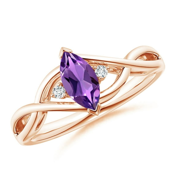 ANGARA Natural Criss-Cross Marquise Amethyst Solitaire Ring with Diamonds in 14K Rose Gold for Women (Size-8x4mm) | February Birthstone, Anniversary, Jewelry Gift for Women | Natural Amethyst Ring