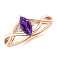 thumbnail image 1 of ANGARA Natural Criss-Cross Marquise Amethyst Solitaire Ring with Diamonds in 14K Rose Gold for Women (Size-8x4mm) | February Birthstone, Anniversary, Jewelry Gift for Women | Natural Amethyst Ring, 1 of 9