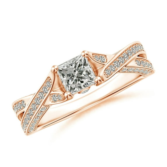 ANGARA Natural Diamond Solitaire Crossover Engagement Ring in 14K Rose Gold for Women (Size-4.4mm| Color-K| Clarity-I3) | April Birthstone, Anniversary, Jewelry Gift for Women | Natural Diamond Ring