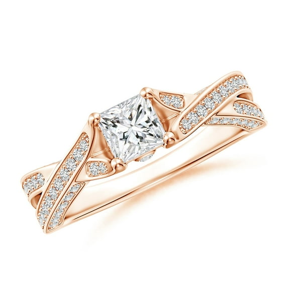 ANGARA Natural Diamond Solitaire Crossover Engagement Ring in 14K Rose Gold for Women (Size-4.4mm| Color-H| Clarity-SI2) | April Birthstone, Anniversary, Jewelry Gift for Women | Natural Diamond Ring