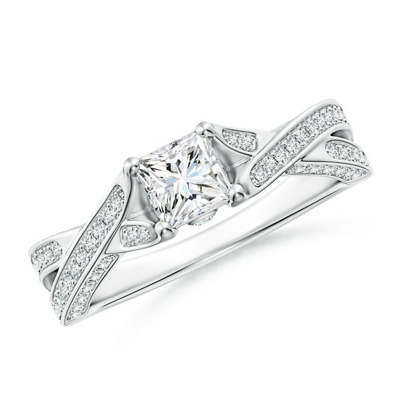 ANGARA Natural Diamond Crossover Engagement Ring in 14K White Gold for Women (Size-4.4mm| Color-G| Clarity-VS2) | April Birthstone, Anniversary, Jewelry Gift for Women | Natural Diamond Ring