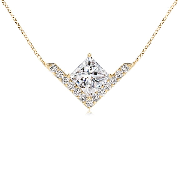 ANGARA Natural Princess Diamond Chevron Necklace in 14K Yellow Gold for Women (Size-4.4mm| Color-I-J| Clarity-I1-I2) | April Birthstone, Anniversary, Jewelry Gift for Women | Natural Diamond Necklace