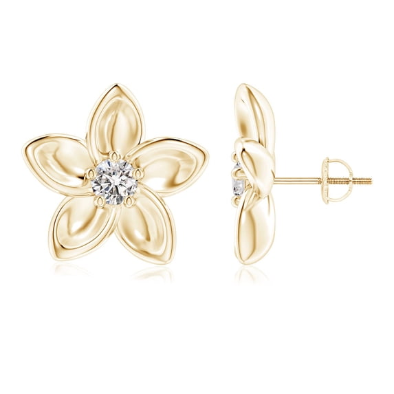 ANGARA Natural Diamond Plumeria Flower Earrings in 14K Yellow Gold for Women (Size-4.1mm| Color-I-J| Clarity-I1-I2) | April Birthstone, Anniversary, Jewelry Gift for Women | Natural Diamond Earrings