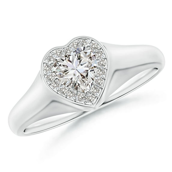 ANGARA Natural Heart-Shaped Diamond Halo Signet Ring in 14K White Gold for Women (Size-5mm| Color-I-J| Clarity-I1-I2) | April Birthstone, Anniversary, Jewelry Gift for Women | Natural Diamond Ring