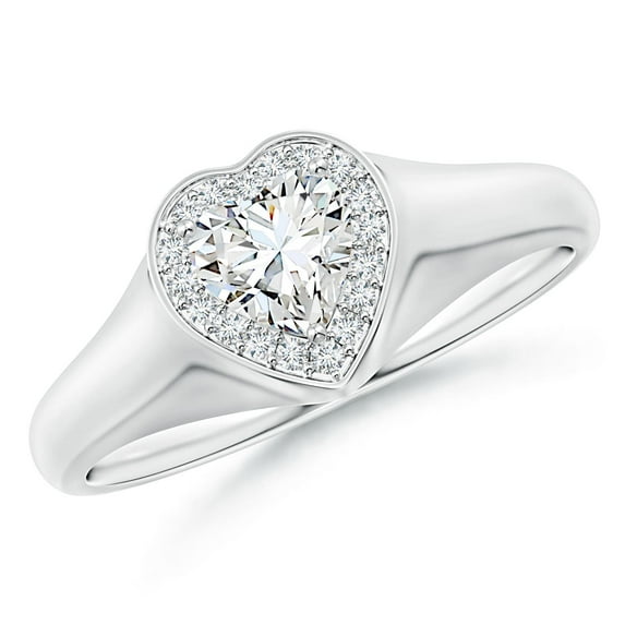 ANGARA Natural Heart-Shaped Diamond Halo Signet Ring in 14K White Gold for Women (Size-5mm| Color-G| Clarity-VS2) | April Birthstone, Anniversary, Jewelry Gift for Women | Natural Diamond Ring