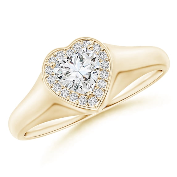 ANGARA Natural 0.5 Ct. Diamond Halo Ring in 14K Yellow Gold for Women (Ring Size: 3.5)