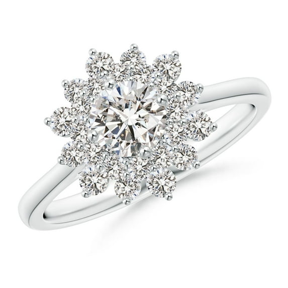 ANGARA Natural Double Floral Halo Diamond Ring in 14K White Gold for Women (Size-5.1mm| Color-I-J| Clarity-I1-I2) | April Birthstone, Anniversary, Jewelry Gift for Women | Natural Diamond Ring