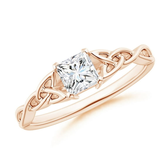 ANGARA Natural Princess-Cut Diamond Celtic Knot Ring in 14K Rose Gold for Women (Size-4.4mm| Color-G| Clarity-VS2) | April Birthstone, Anniversary, Jewelry Gift for Women | Natural Diamond Ring