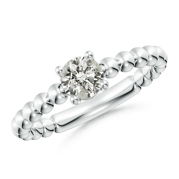 ANGARA Natural Diamond Solitaire Beaded Shank Ring in 14K White Gold for Women (Size-5.1mm| Color-K| Clarity-I3) | April Birthstone, Anniversary, Jewelry Gift for Women | Natural Diamond Ring