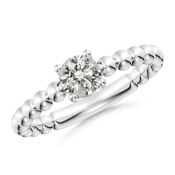 ANGARA Natural Diamond Solitaire Beaded Shank Ring in 14K White Gold for Women (Size-5.1mm| Color-K| Clarity-I3) | April Birthstone, Anniversary, Jewelry Gift for Women | Natural Diamond Ring