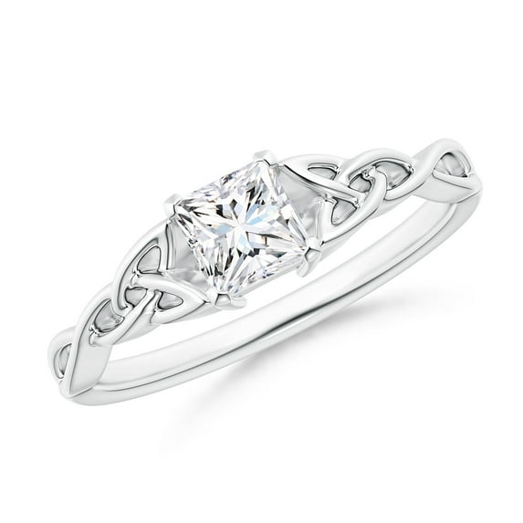 ANGARA Natural Princess-Cut Diamond Celtic Knot Ring in 14K White Gold for Women (Size-4.4mm| Color-G| Clarity-VS2) | April Birthstone, Anniversary, Jewelry Gift for Women | Natural Diamond Ring